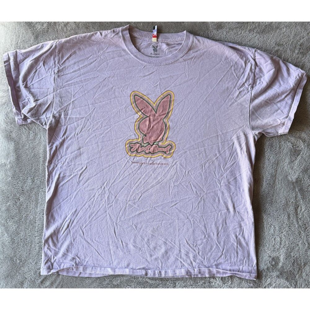 Playboy Bunny Logo Graphic T-Shirt Purple XL Crew Neck Short Sleeve